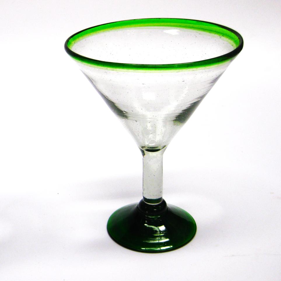 VIDRIO SOPLADO / Juego de 6 copas para martini con borde verde esmeralda / ste hermoso juego de copas para martini le dar un toque clsico mexicano a sus fiestas.